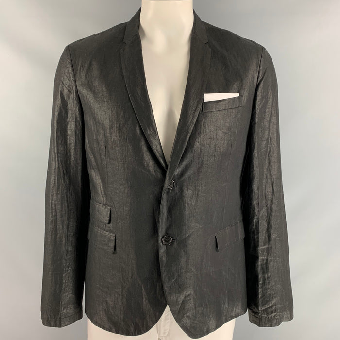 NEIL BARRETT Chest Size 42 Black Wrinkled Linen Notch Lapel Sport Coat