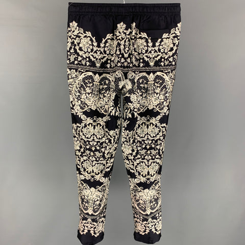 DOLCE & GABBANA Size 30 Black Off White Print Silk Casual Pants
