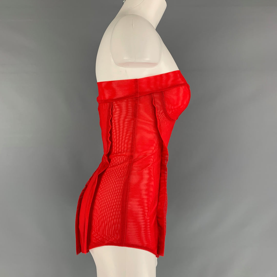 KATHRYN BOWEN Size 2 Red Nylon Spandex Mesh Bustier Dress Top