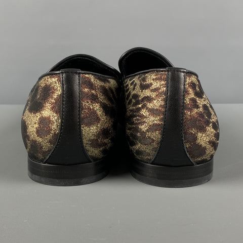 JIMMY CHOO Size 10 Gold Brown Animal Print Leather Slip On Loafers