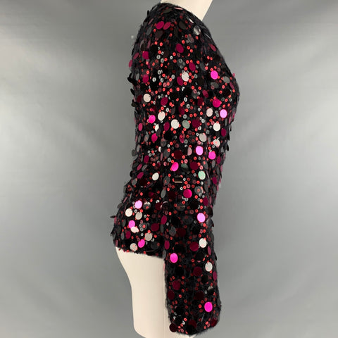 EMPORIO ARMANI Size S Black Pink Knit Payettes Crew Neck Pullover