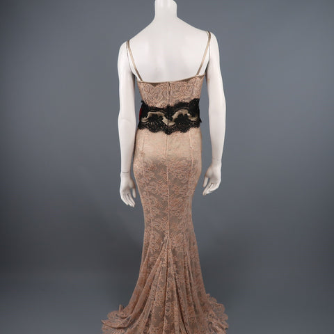 DOLCE & GABBANA Size 8 Beige Nylon Blend Floral Column Long Gown/Evening Wear