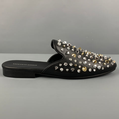 SAKS FIFTH AVENUE Size 12 Black Rumi Studded Mules