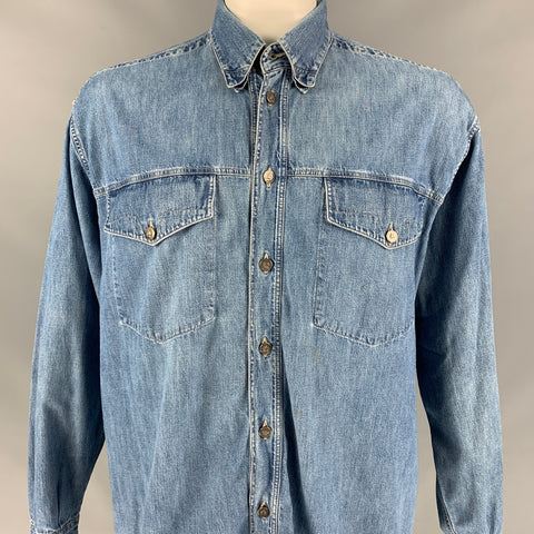 Vintage VERSACE JEANS COUTURE Size XL Blue Wash Denim Patch Pockets Long Sleeve Shirt