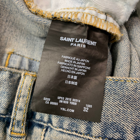 SAINT LAURENT Size 32 Light Blue Washed Denim Slim Jeans