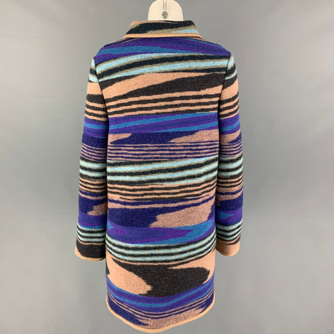 MISSONI Size 4 Purple Multi-Color Wool Knitted Snaps Coat
