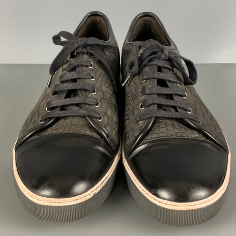 LANVIN Size 11 Black Textured Lace Sneakers