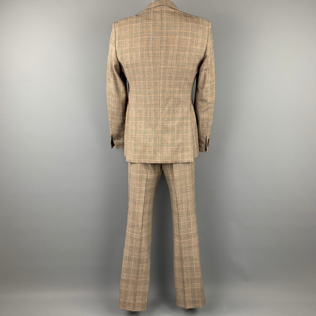 PENNESI 40 Regular Brown Glenplaid Wool Blend Peak Lapel Suit