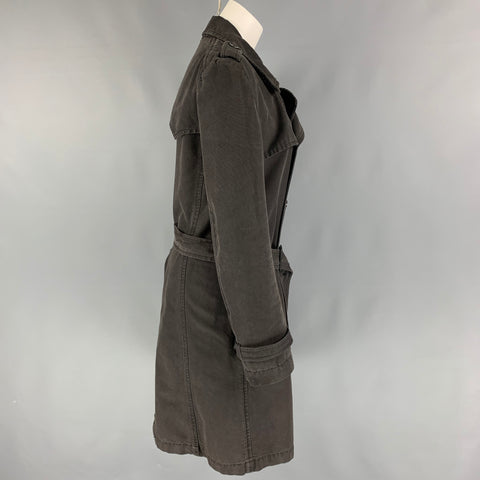 VERONIQUE BRANQUINHO Size 12 Charcoal Cotton Double Breasted Belted Trench Coat