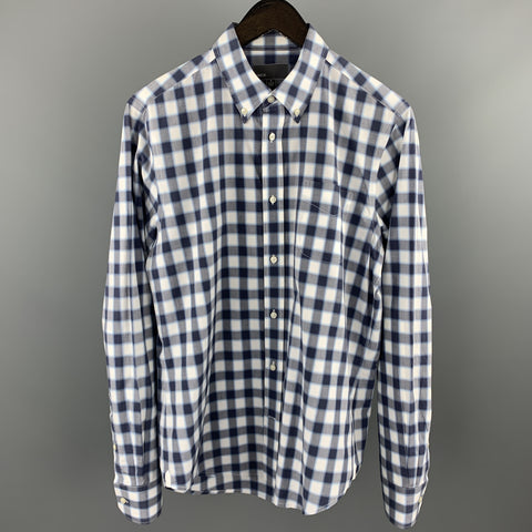 VINCE Camisa de manga larga con botones de algodón a cuadros azul marino y gris talla M