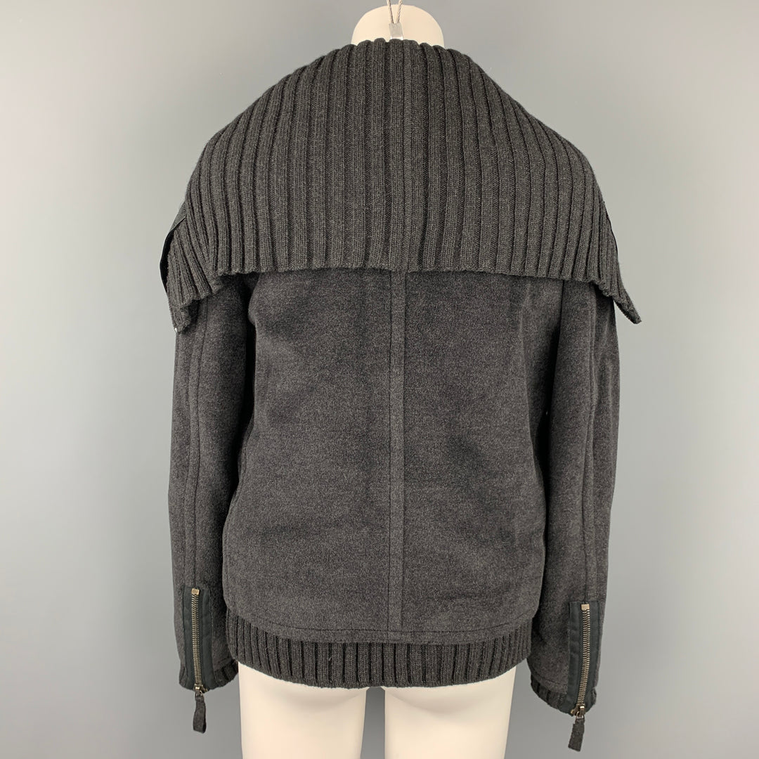 Vintage JEAN PAUL GAULTIER Size 6 Charcoal Angora Blend Leather Trim Jacket