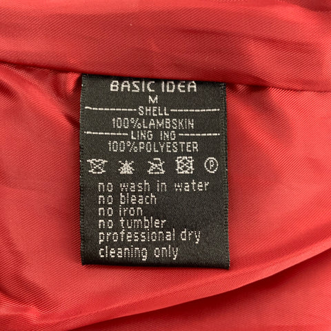BASIC IDEA Size M Red Leather Zip Up Jacket