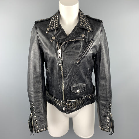 SCHOTT Chaqueta motera de cuero con tachuelas, edición limitada, talla S, color negro