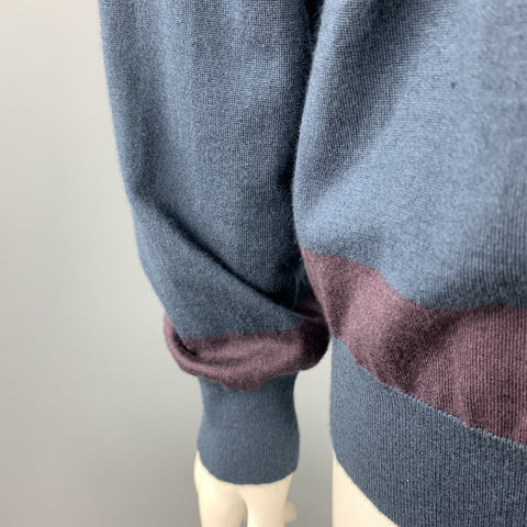 JIL SANDER Size 12 Navy & Plum Color Block Cashmere Blend Cardigan