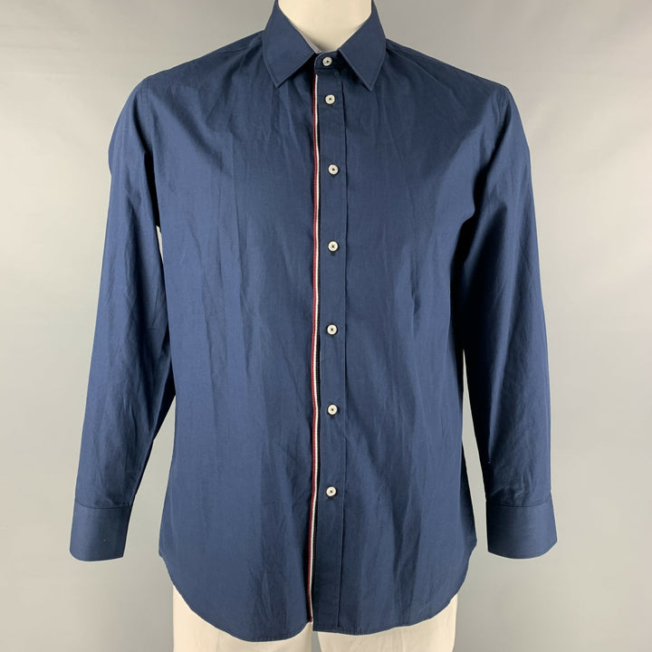 ATELIER Size XXL Navy Solid Cotton Button Up Long Sleeve Shirt