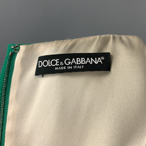 DOLCE & GABBANA Size 10 Green Wool Crepe Three Quarter Sleeve Shift Dress