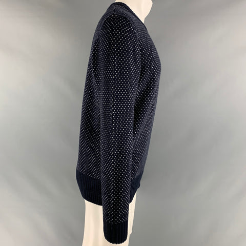 LACOSTE Size M Navy Cream Crew-Neck Sweater