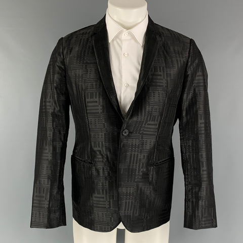 EMPORIO ARMANI Size 38 Black Jacquard Wool Blend Notch Lapel Sport Coat