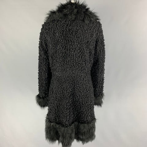 ANNA SUI Size M Black Polyester Textured Faux Fur Coat