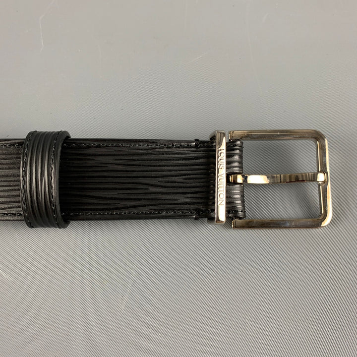 LOUIS VUITTON Waist Size 34 Black Textured Leather Belt