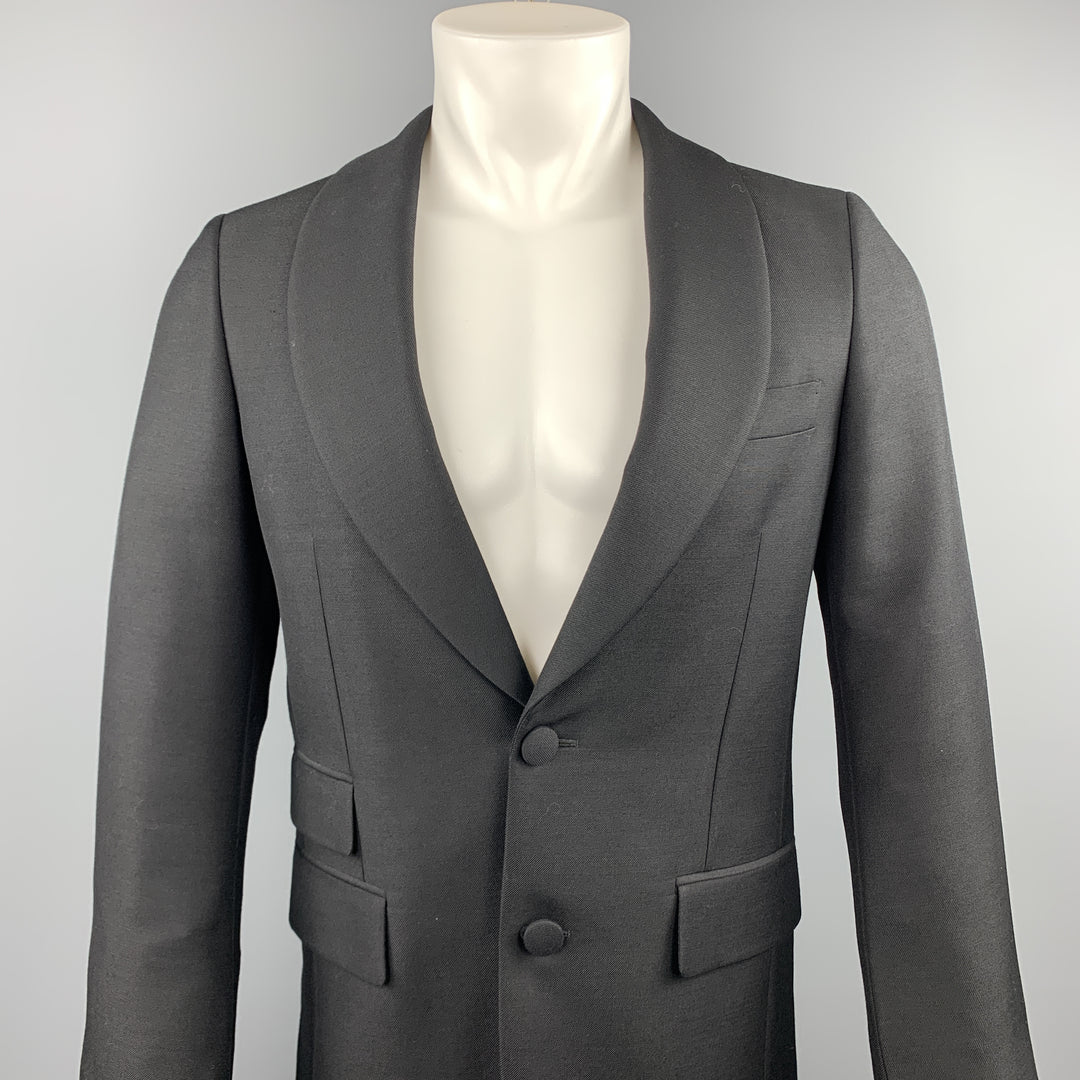 PRADA Taille 36 Manteau de sport à col châle en laine unie noire régulière / Mohair