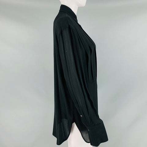 RALPH LAUREN Size 10 Black Viscose Pleated Hidden Placket Blouse