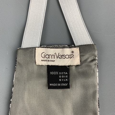 Vintage GIANNI VERSACE Silver & Black Jacquard Silk Cummerbund & Bow Tie Set