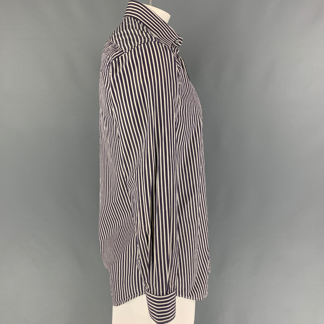 PAUL SMITH Taille L Chemise à manches longues boutonnée en coton à rayures blanches marine