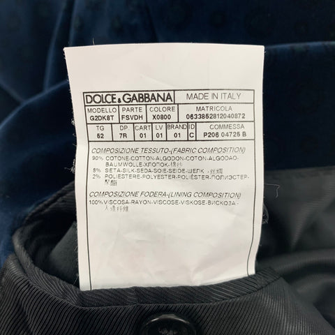 DOLCE & GABBANA Size 42 Navy & Black Print Velvet Notch Lapel Sport Coat