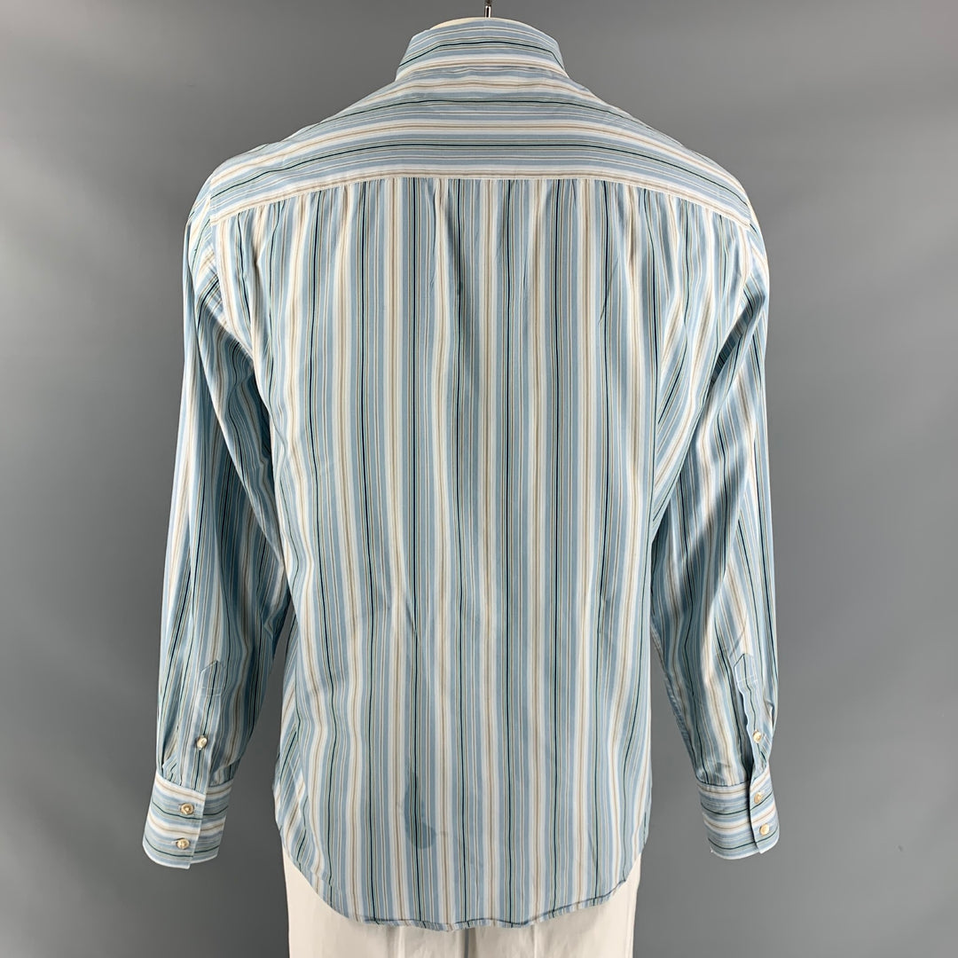 JOHN VARVATOS Taille L Chemise à manches longues boutonnée en coton rayé bleu et taupe