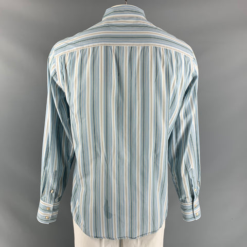 JOHN VARVATOS Size L Blue & Taupe Stripe Cotton Button Down Long Sleeve Shirt