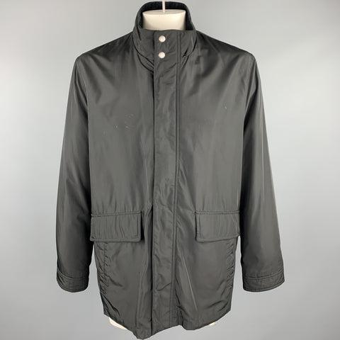 COLE HAAN L Black Polyester Zip & Snaps Jacket