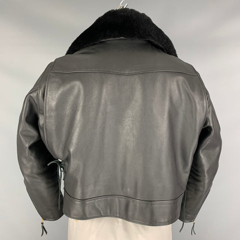 JOHNSON LEATHERS Size 40 Black Solid Leather Biker Jacket