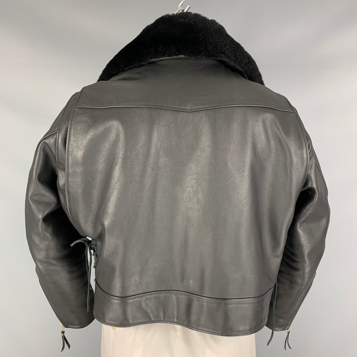 JOHNSON LEATHERS Size 40 Black Solid Leather Biker Jacket