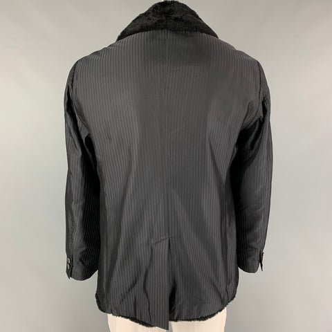 GIORGIO ARMANI Size 42 Black Stripe Nylon Notch Lapel Jacket