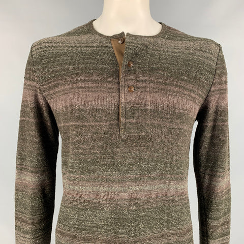 RRL by RALPH LAUREN Size L Brown & Taupe Knit Silk Blend Henley Pullover