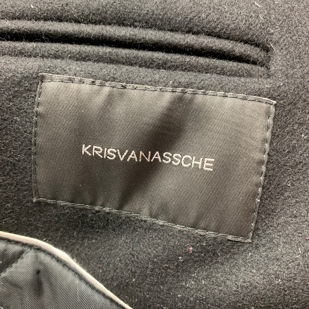 KRIS VAN ASSCHE Size 38 Black Wool Blend Hooded Jacket