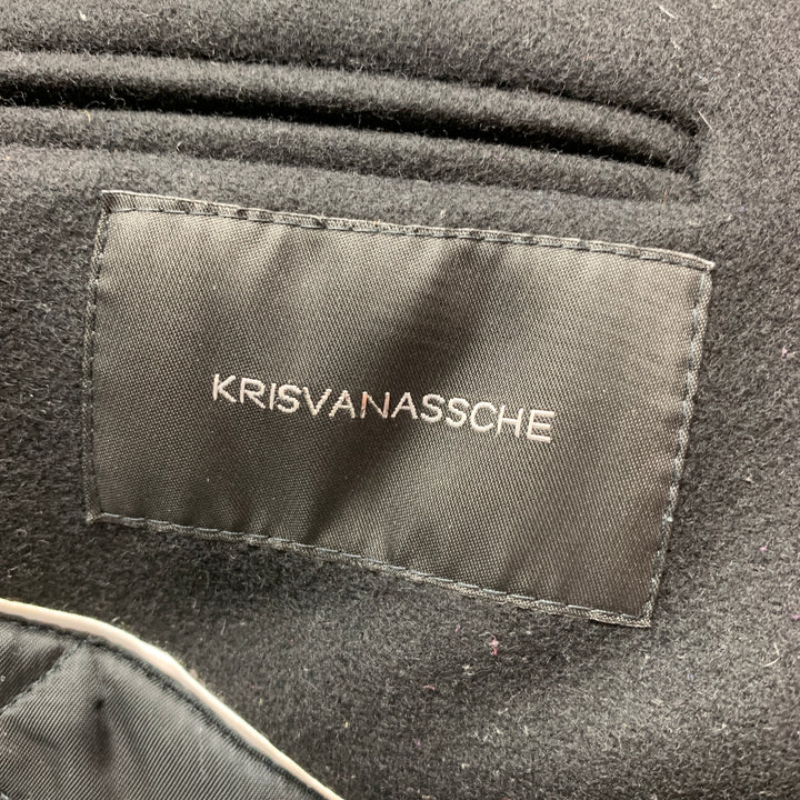 KRIS VAN ASSCHE Size 38 Black Wool Blend Hooded Jacket