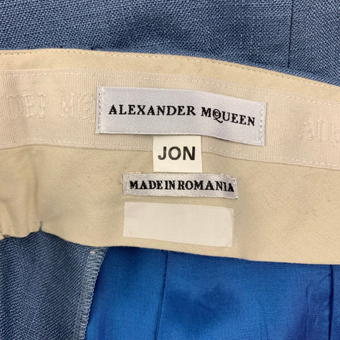 ALEXANDER MCQUEEN Size 38 Blue Mohair Silk Peak Lapel Suit