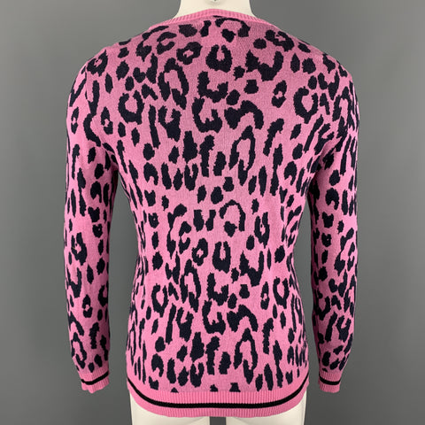 SIBLING LONDON Size S Pink & Black Print Cotton / Viscose Round Neck Pullover Sweater