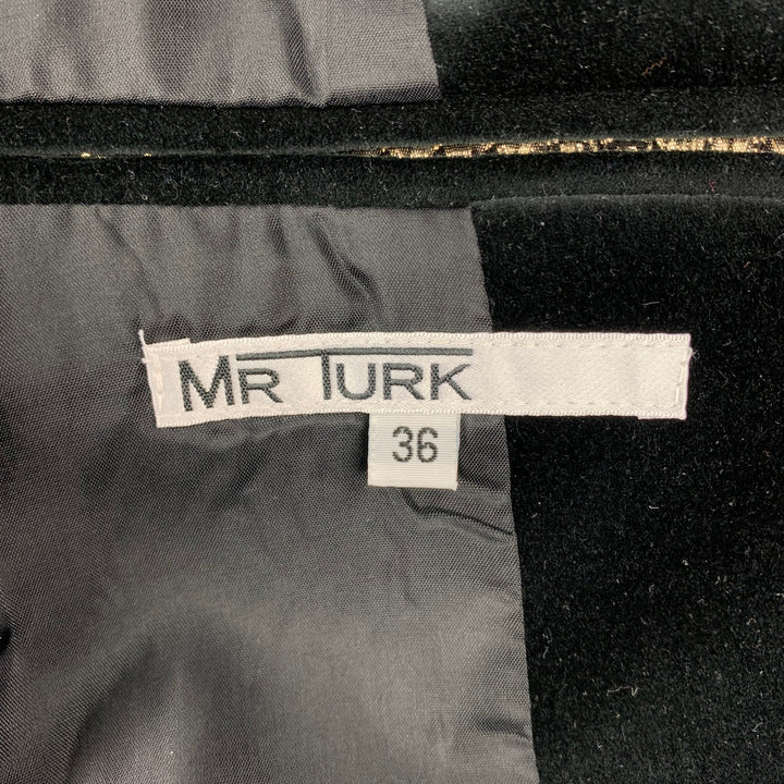 MR TURK Abrigo deportivo con solapa de muesca de poliéster brocado dorado y negro talla 36