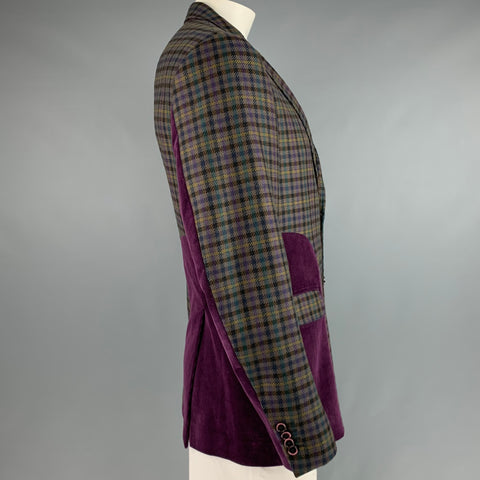 ETRO Size 46 Multi-Color Purple Plaid Wool Notch Lapel Sport Coat