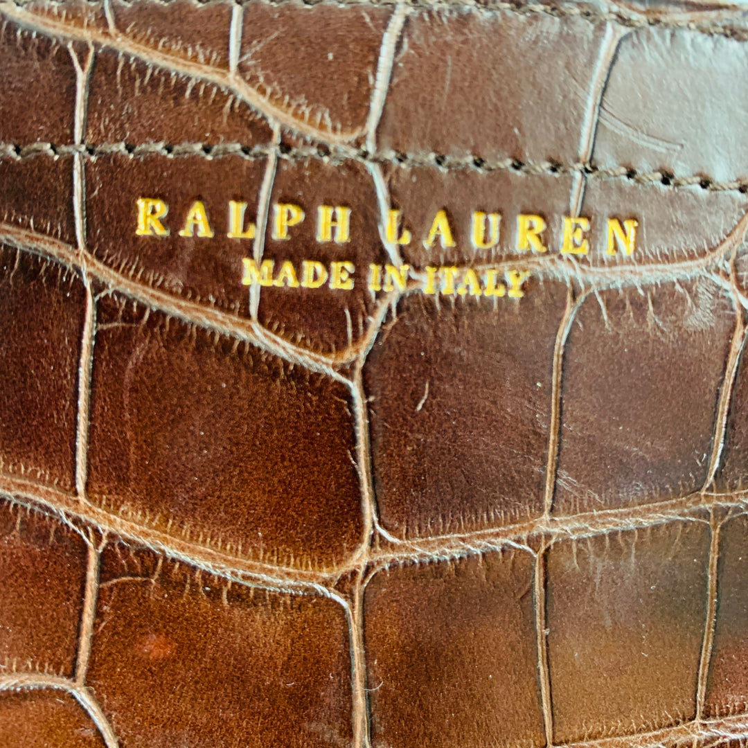 RALPH LAUREN Brown Olive Mixed Materials Alligator Nylon Handbag
