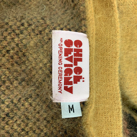 CHLOE SEVIGNY for OPENING CEREMONY Size M Mustard Dark Brown Animal Print Angora Blend Cardigan