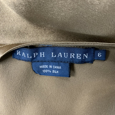 RALPH LAUREN Talla 6 Blusa con espalda cruzada de seda color topo