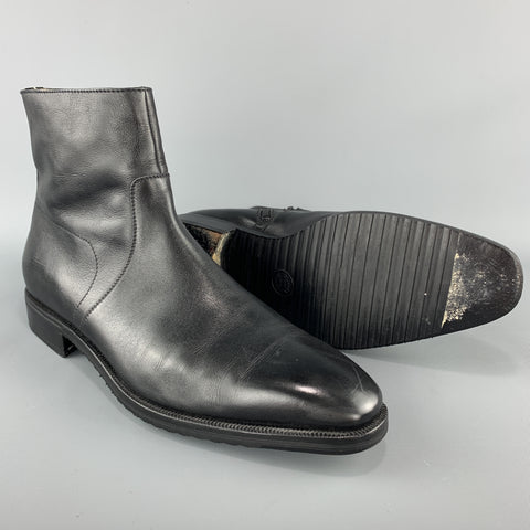 GRAVATI Size 11 Black Leather Squared Point Toe Ankle Boots
