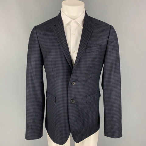 PAUL SMITH The Kensington Size 40 Regular Navy Checkered Wool Notch Lapel Sport Coat