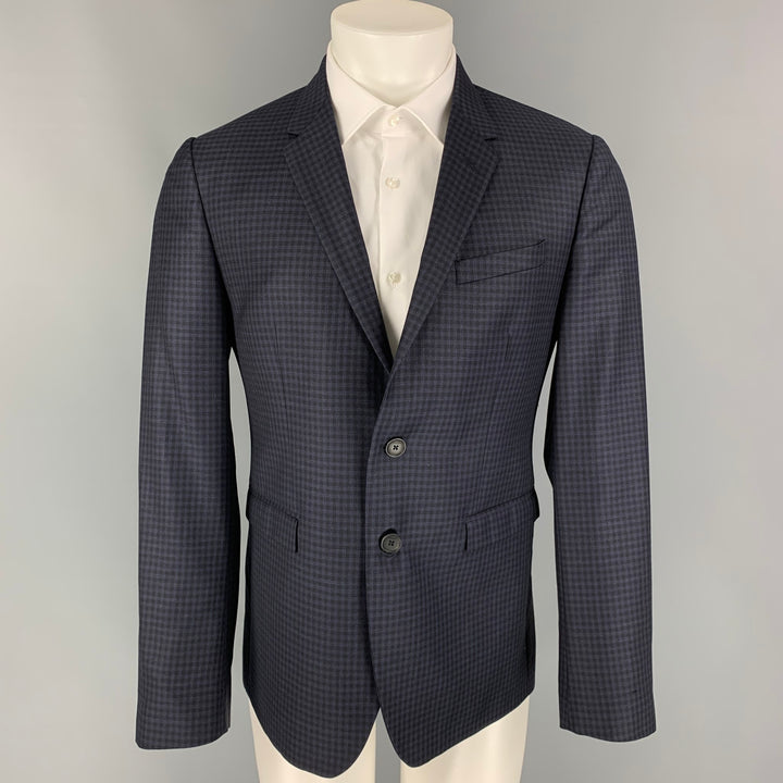 PAUL SMITH The Kensington Size 40 Regular Navy Checkered Wool Notch Lapel Sport Coat