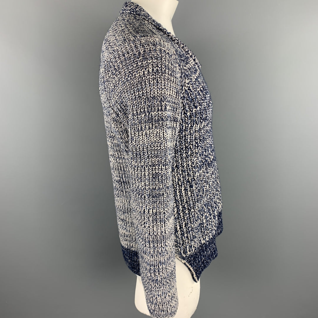BURBERRY PRORSUM Spring 2012 Size L Navy & White Knitted Wool Fisherman Scoop Neck Sweater