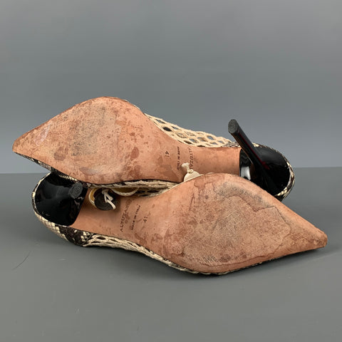 ALTUZARRA Talla 11 Zapatos de tacón con piel de serpiente en relieve de cuero marrón beige